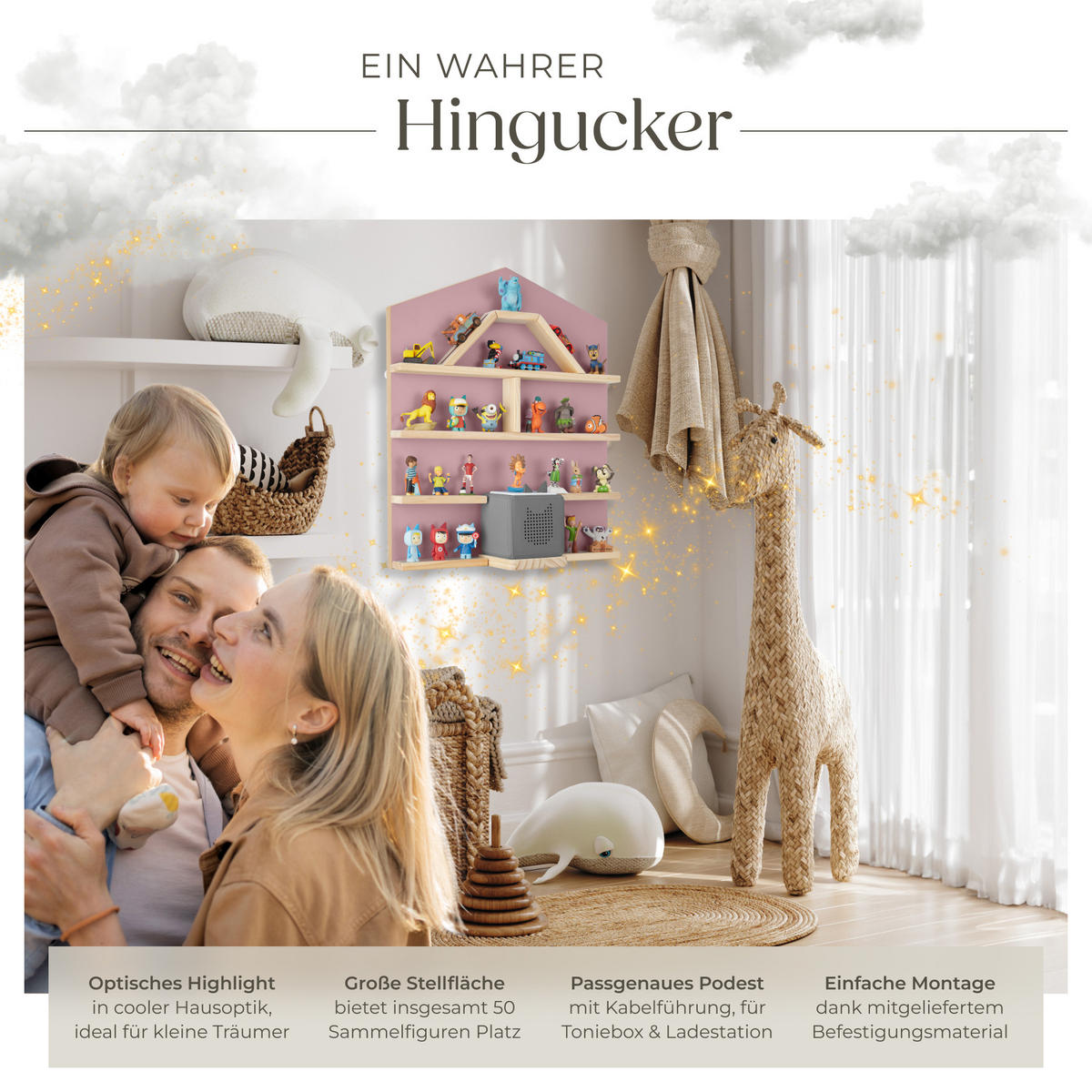 WANDREGAL 3er Set Mylittle Story,50 x 15,5 x 60 cm, pink - Pink, Holz (50/60/15.5cm) - tectake