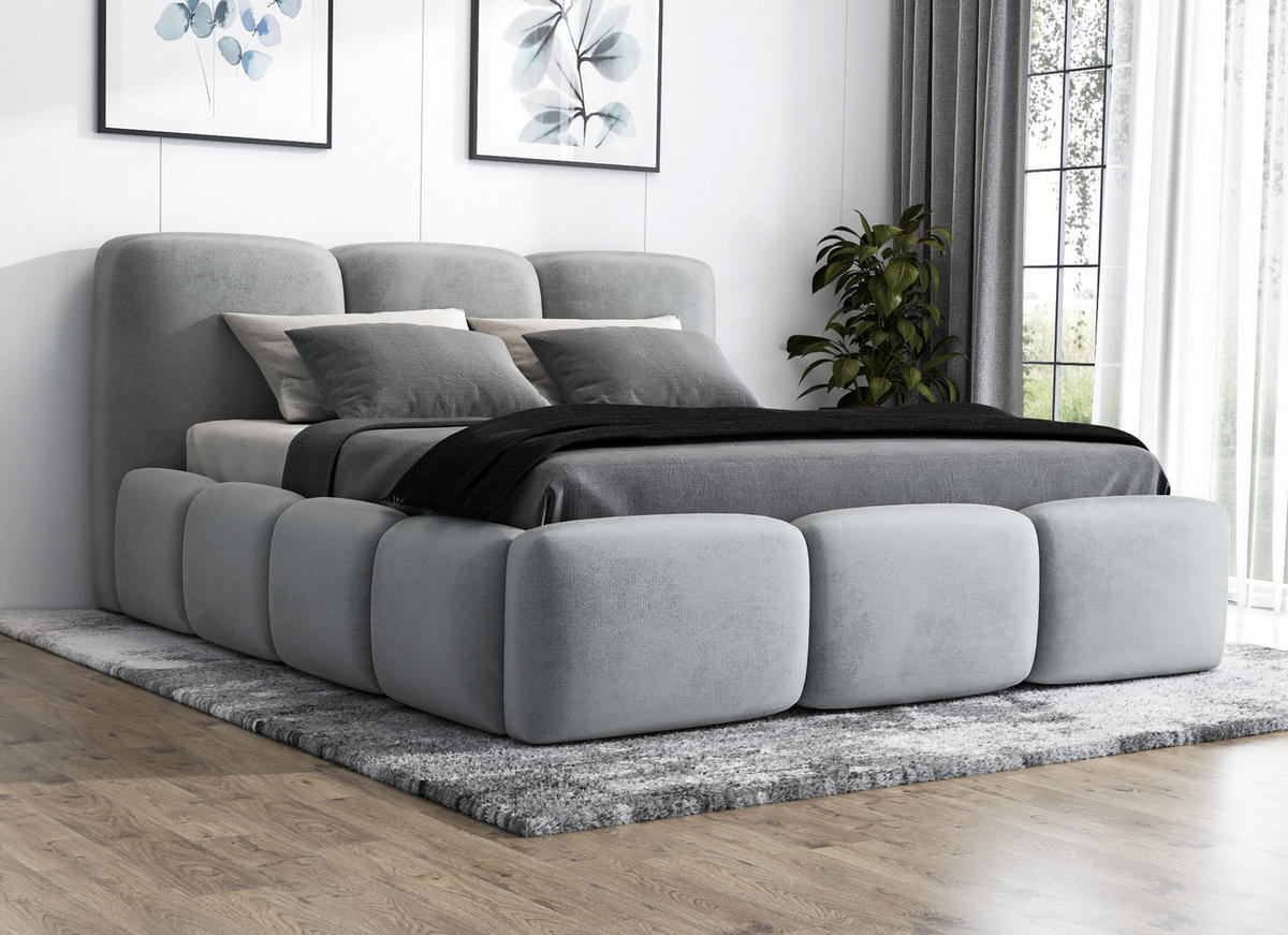 POLSTERBETT STAR 140x200 Hellgrau - Hellgrau, Textil (140/200cm) - A&J MöbelLand