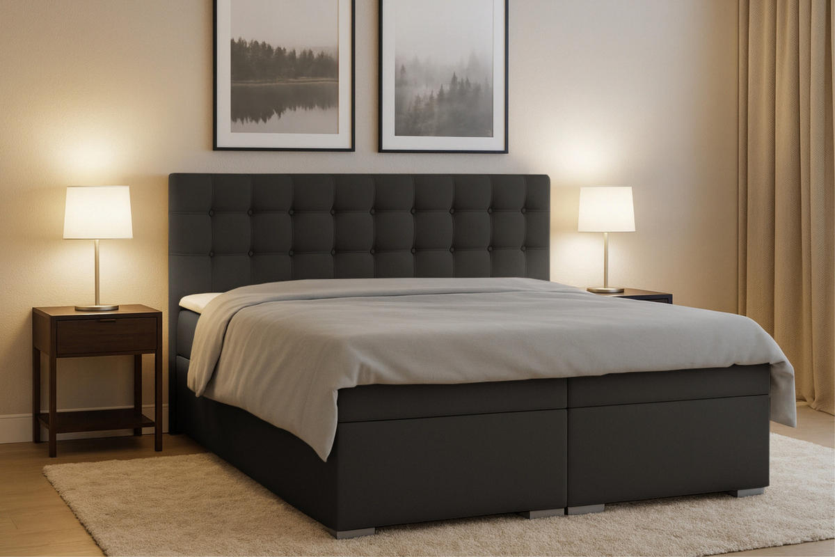 BOXBETT CLAUDIA 180/200 Velour Anthrazit mit Bonell-Federkernmatratzen H3 - Anthrazit, Holzwerkstoff (180/200cm) - Deine Möbel 24