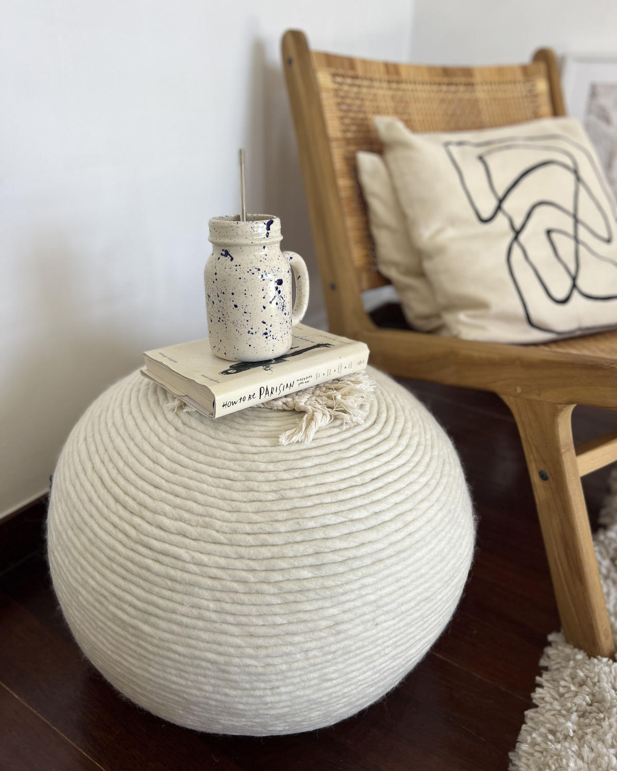 POUF Weiß Takhabi - Weiß, Naturmaterialen (50/35/50cm) - Beliani