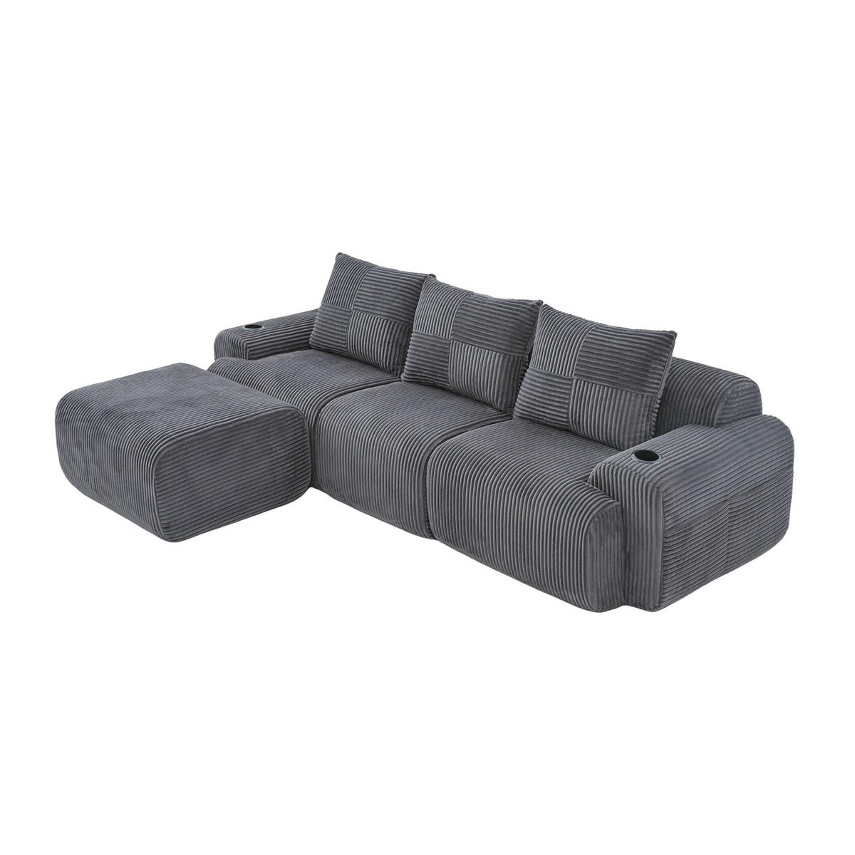 ECKSOFA 3-Sitzer Cordstoff Dunkelgrau mit Hocker 268/174/80 cm - Dunkelgrau, Textil (174/268cm) - Korfee