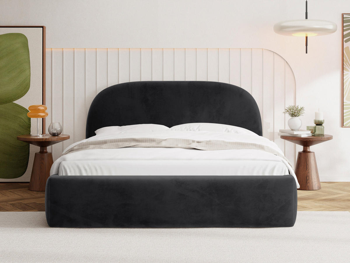 POLSTERBETT Puro mit Bettkasten, Schwarz Samt 120 x 200 cm – mit Metall-Lattenrost - Schwarz Hochglanz/Birkefarben, Kunststoff/Textil (120/200cm) - WFL GROUP