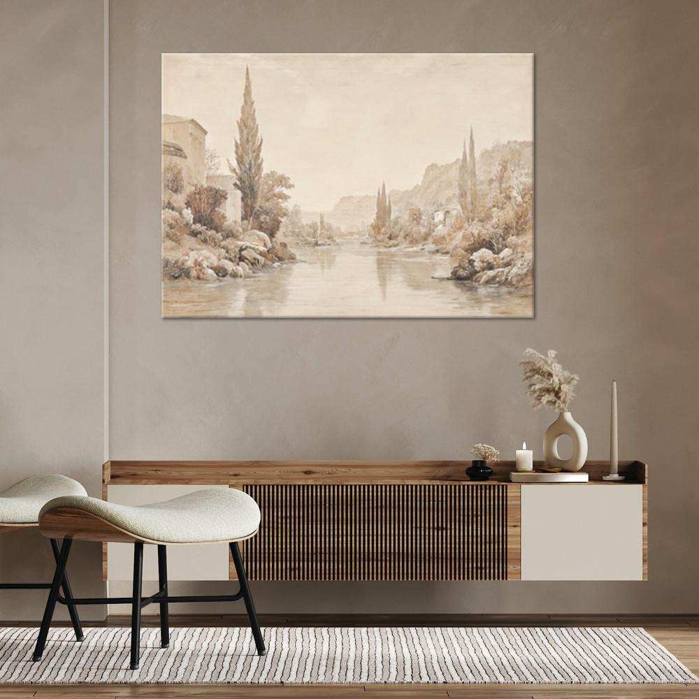 WANDBILD landschaft natur sepia botanik - Beige, Textil (60/40cm) - Feeby