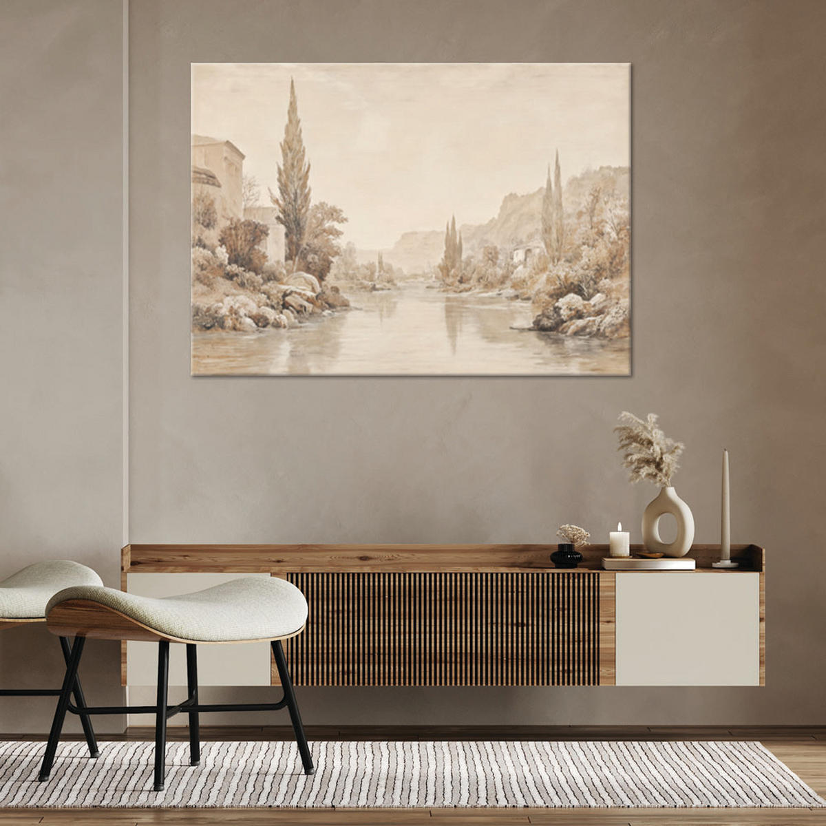 WANDBILD landschaft natur sepia botanik - Beige, Textil (60/40cm) - Feeby