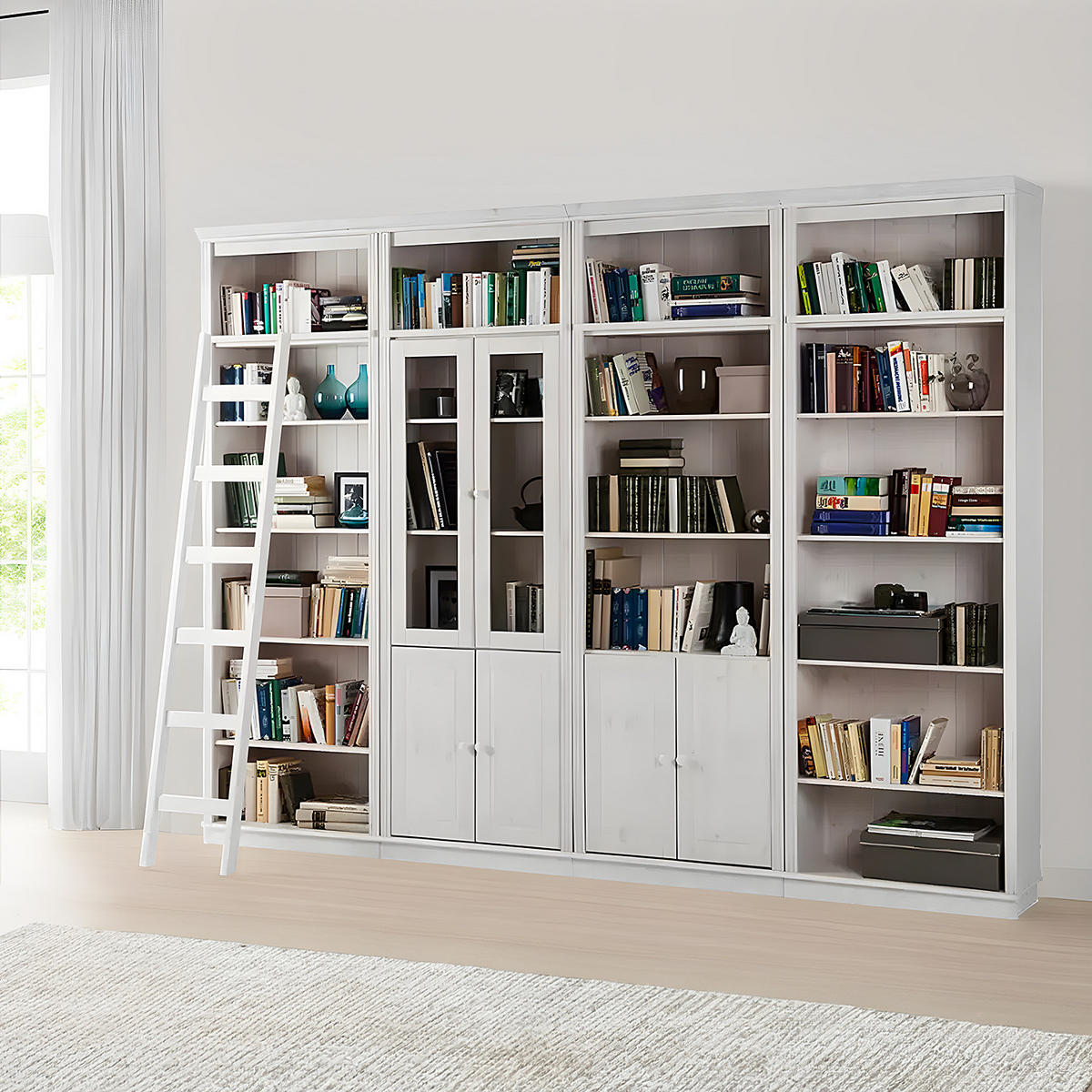 BÜCHERWAND - Kiefer massiv, Typ G - Weiß, Holz (296/223/37cm) - home24