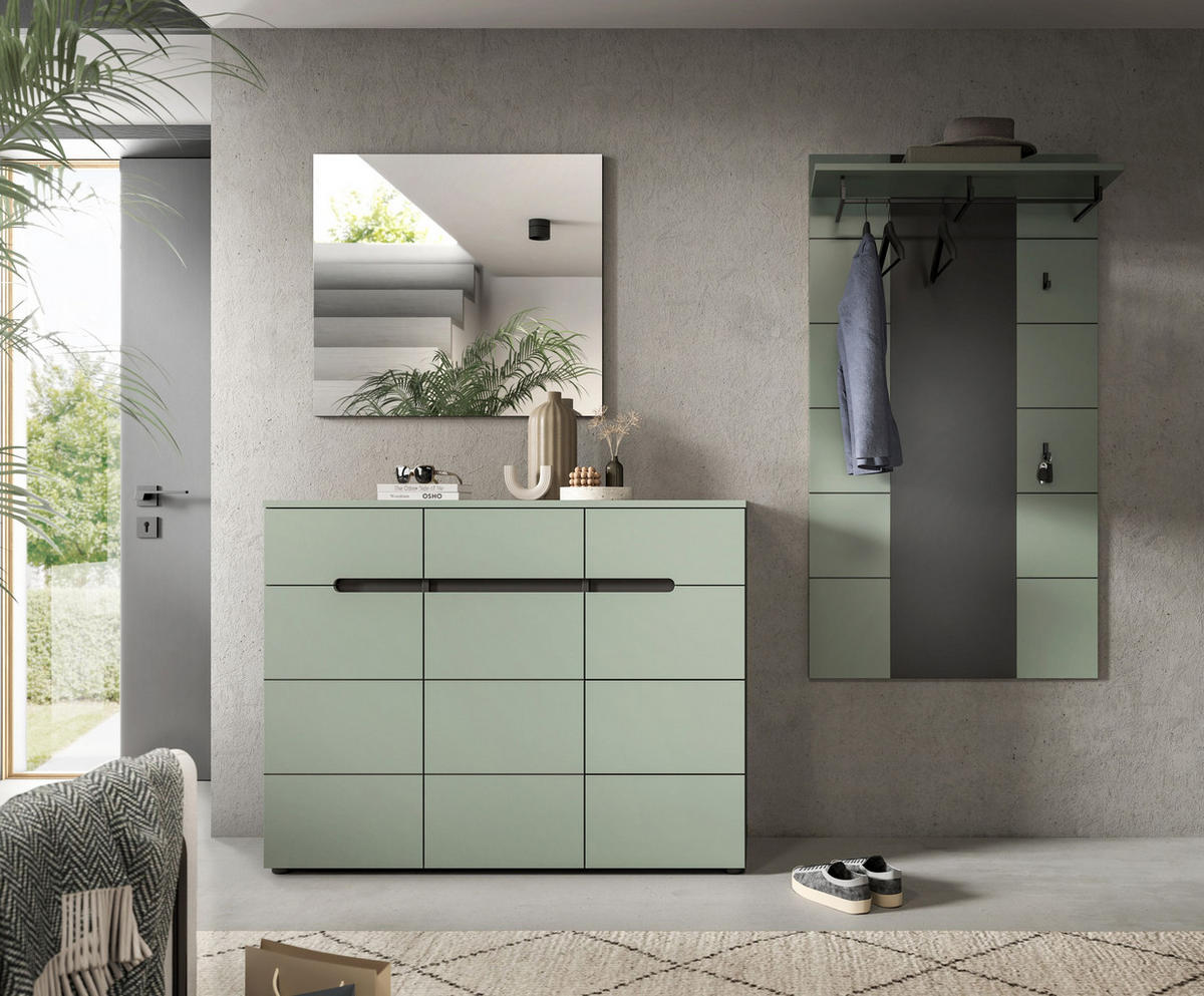 GARDEROBEN-SET CANU 3-tlg. (B/H/T: ca. 215/190/37 cm) in Basalt grau/Smoke Green - Grau, Holzwerkstoff (215/190/37cm)
