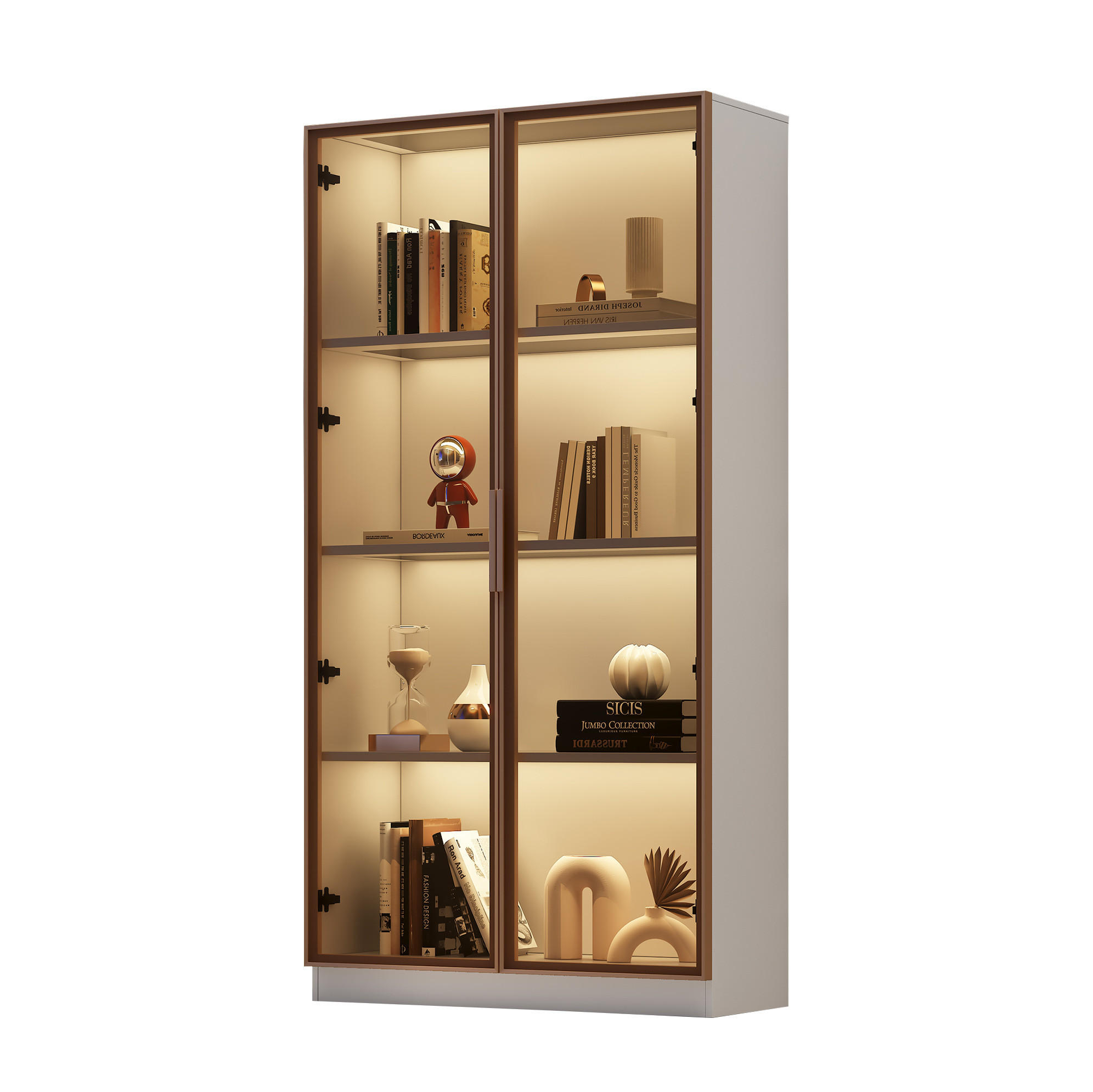 VITRINE 80/40/160 cm in Weiß mit LED-Beleuchtung und verstellbaren Einlegeböden - Weiß, Holzwerkstoff (80/160/40cm) - Flora Grace