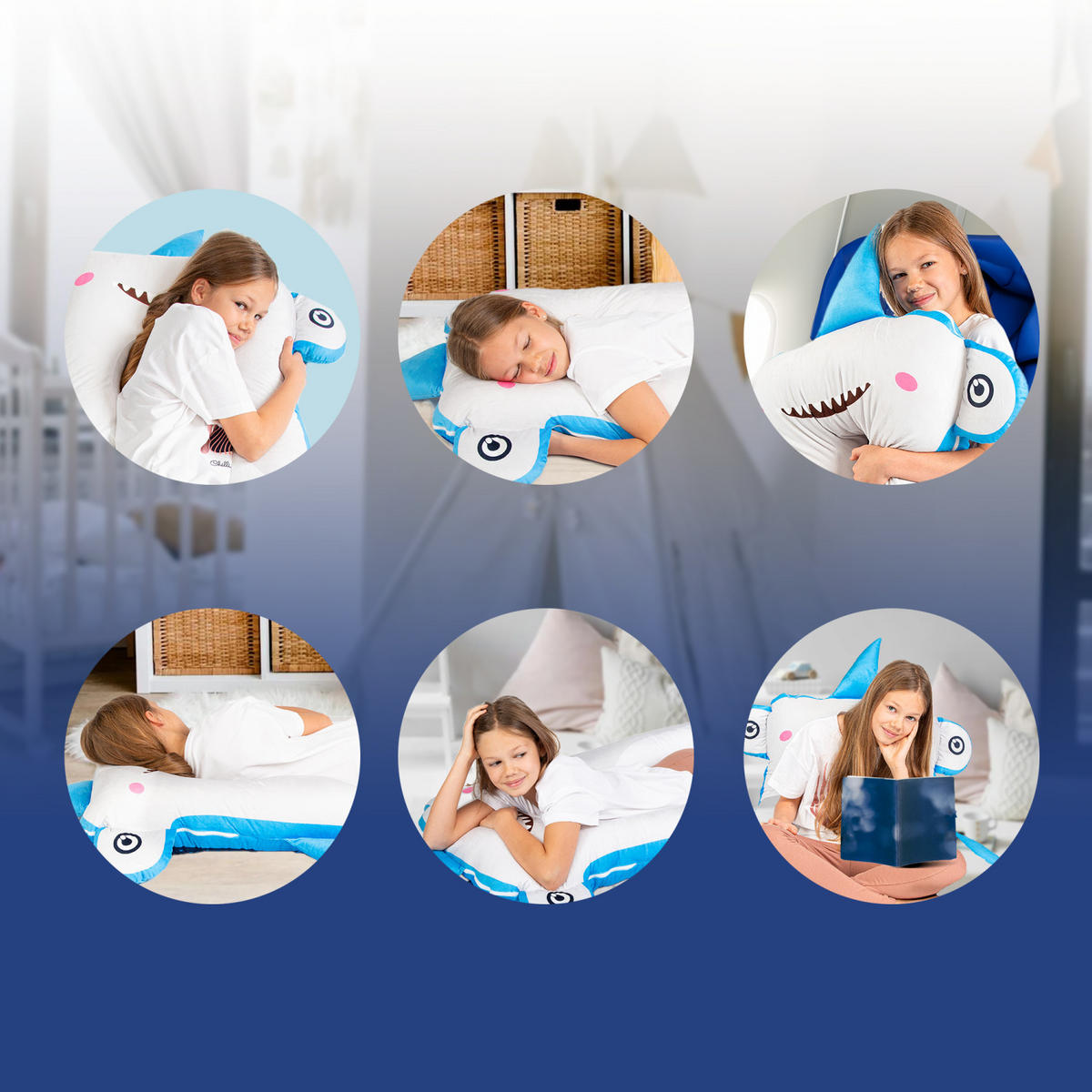 KISSEN für Kinder- Hai - Blau, Textil (60/120cm) - KomfortKissen