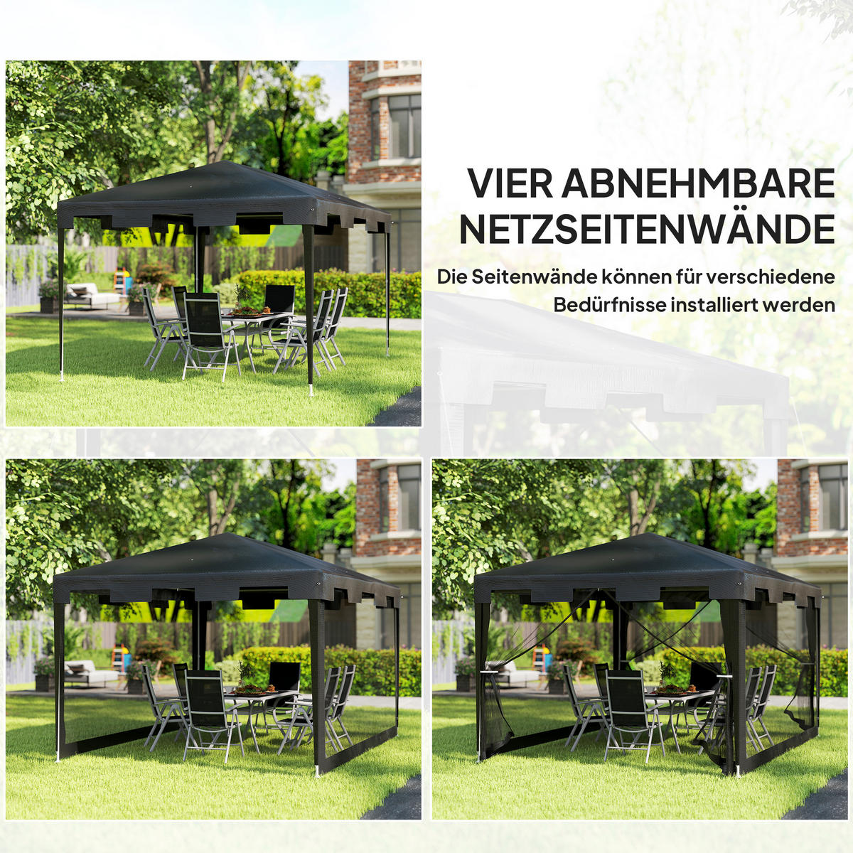 PAVILLON Gartenzelt 3 x3 m Pavillon, wetterbeständig, faltbar, 395cm x 295cm x 255 cm, Schwarz - Schwarz, Metall (395/255/295cm)