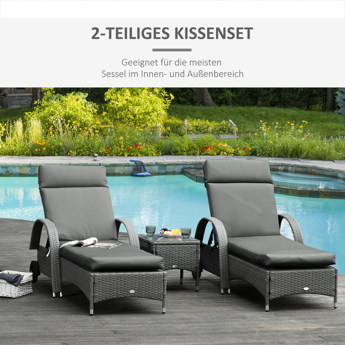 AUFLAGE für Sonnenliege 2er Set - Dunkelgrau, Kunststoff (55/8/196cm) - Outsunny