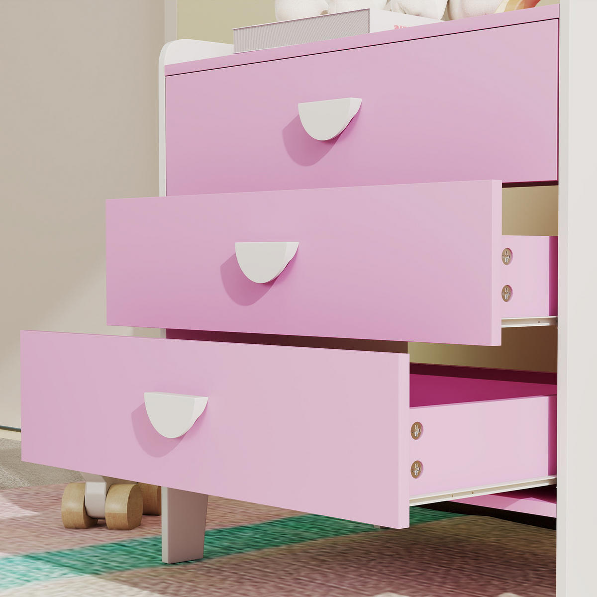 KOMMODE DE-09560 3 Schubladen Rosa - Pink, Holzwerkstoff (60/60/40cm) - ComfortXL
