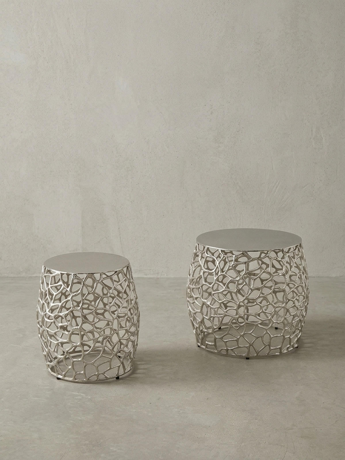 BEISTELLTISCH Set – Silber Aluminium Aststruktur vielseitig einsetzbar - Silberfarben, Metall (46/46/42cm) - KADIMA DESIGN