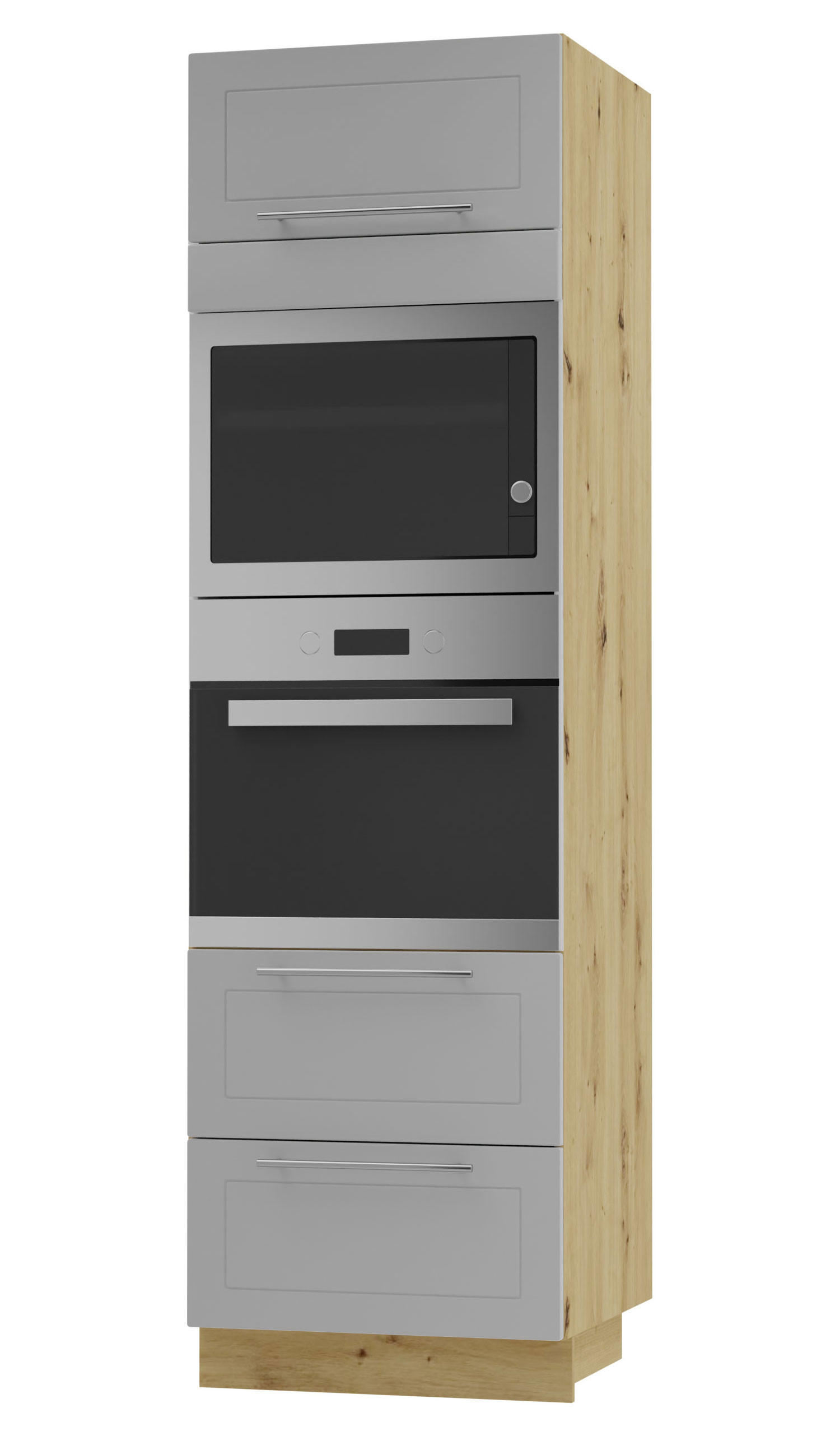 BACKOFENUMBAUSCHRANK Bari D14/RU/2 284 Eiche Artisan / RAL 7040 fenstergrau 60 / 59 / 207cm REJS Vollauszug - Eiche Artisan/Grau, Holz/Holzwerkstoff (60/207/59cm) - Feldmann-Wohnen