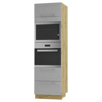 BACKOFENUMBAUSCHRANK Bari D14/RU/2 284 Eiche Artisan / RAL 7040 fenstergrau 60 / 59 / 207cm REJS Vollauszug - Eiche Artisan/Grau, Holz/Holzwerkstoff (60/207/59cm) - Feldmann-Wohnen
