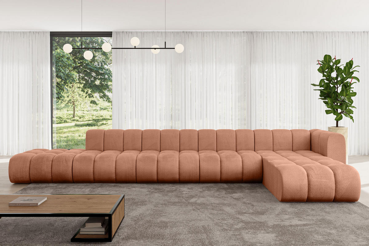 ECKSOFA modulares Sofa Zuvon-L3 - 478x177x70 cm Apricot - Koralle, Holzwerkstoff/Textil (478/177cm) - ALTDECOR