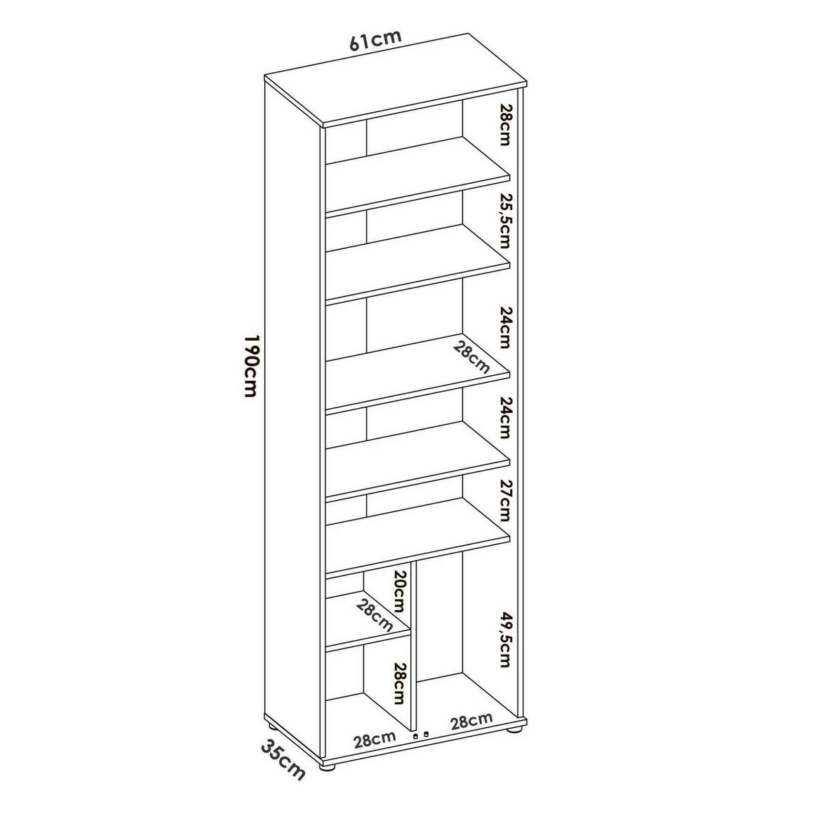 2-TÜRIGER MEHRZWECKSCHRANK Eiche 35/61/190 cm - Braun, Holzwerkstoff (61/190/35cm) - DMORA