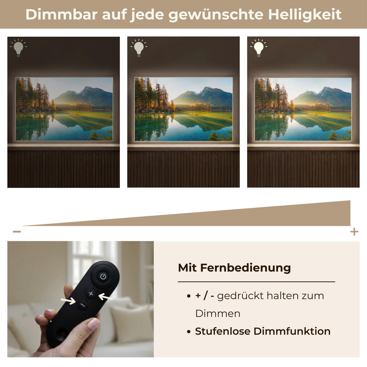 WANDLEUCHTE MIT AKKU See - Wald - Berge - Natur - Sonne - Landschaft 60x40 cm - Grün, Holzwerkstoff (60/40/8cm) - OnlyWow