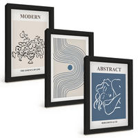 BILDER SET 3er Set - 20x30 cm Schwarzer Rahmen - abstrakte Poster mit Blumenlinien - Schwarz, Kunststoff (20/30cm) - TULUP