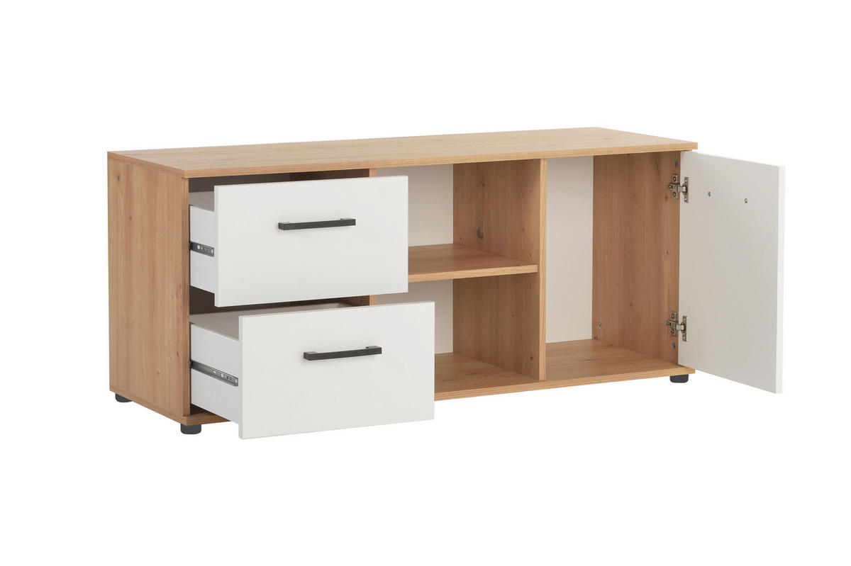LOWBOARD Fernsehtisch Bente Artisan Oak Weiß - Eichefarben/Schwarz, Holzwerkstoff/Kunststoff (114/51/39cm) - arthur berndt