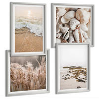 BILDER SET 4er Set - 50x50 cm & 40x60 cm Silberner Rahmen - Strandgras, Wellen, Steine, Boho-Stil - Silberfarben, Kunststoff (50/50cm) - TULUP