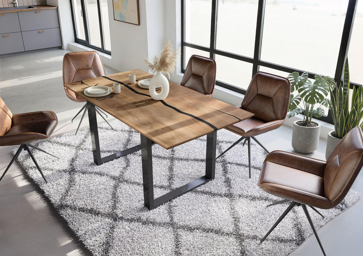ESSTISCH Mango 180x90x76 natur lackiert / Epoxid schwarz, U-Beine anthrazit glänzend EPOXY - Naturfarben, Holz (180/90/76cm) - Massivmoebel24