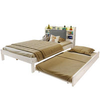 BETT 120/200 cm in Weiß mit Ausziehbett, gepolstertem Kopfteil, Kopfteilregal, LED und Ladestation aus Holz - Weiß/Grau, Holzwerkstoff (120/200cm) - STILVORA