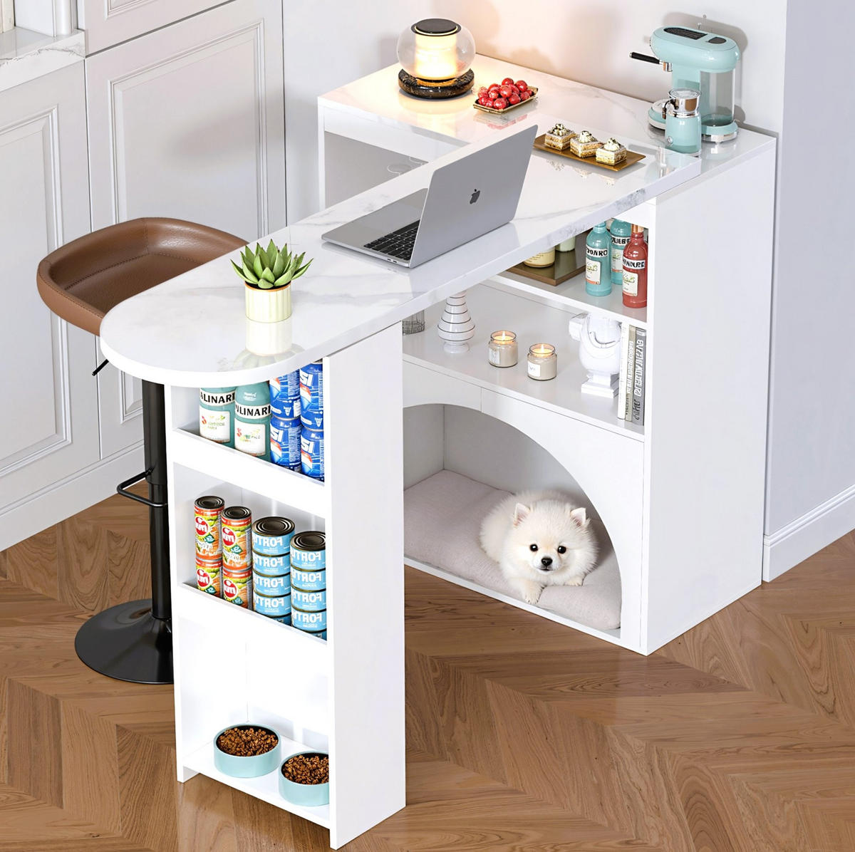 BAROVÝ a jídelní stůl 120(+80)/40/100 cm bílý z MDF s výsuvnou deskou a úložným prostorem - bílá, kompozitní dřevo (120/40/100cm) - OKWISH