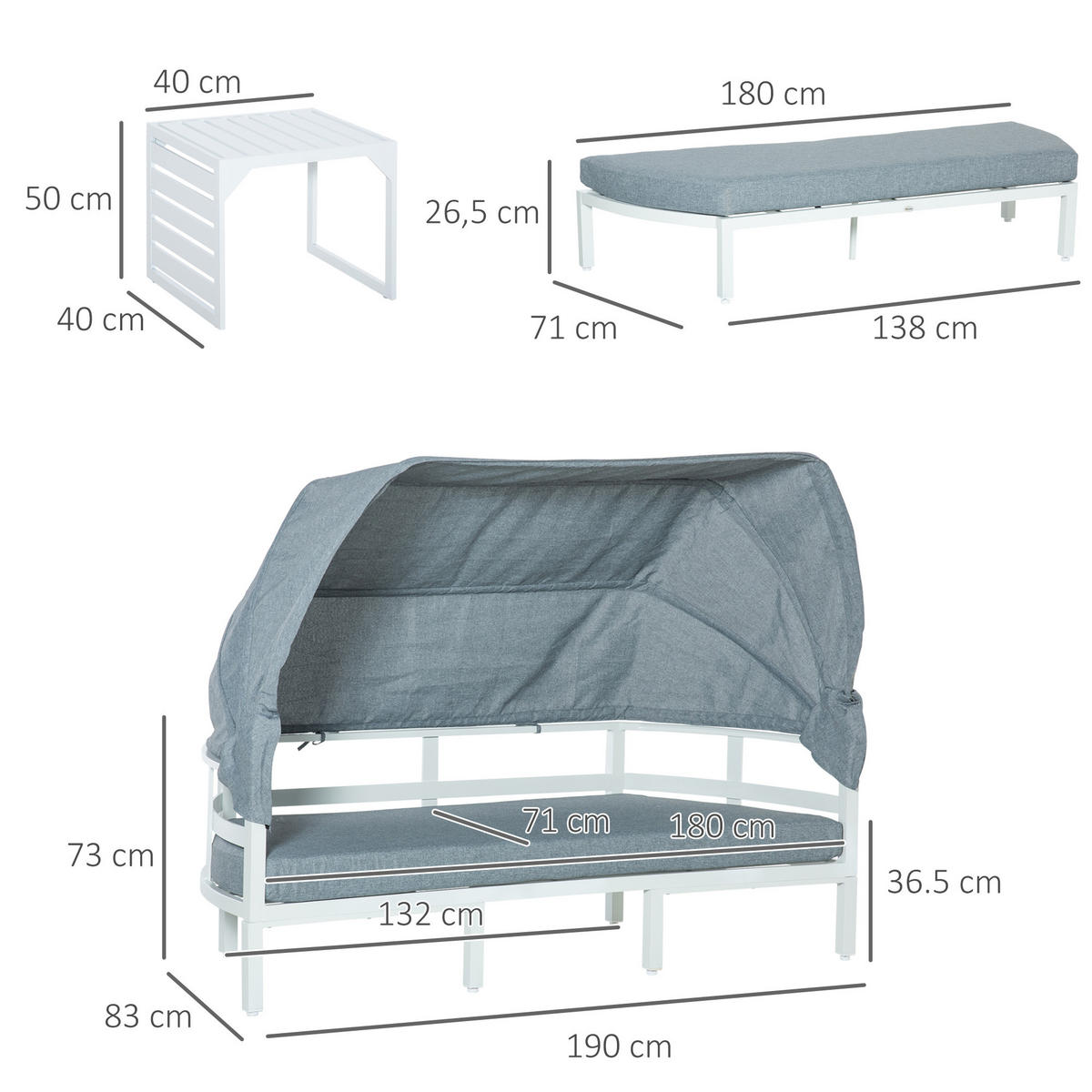 GARTENMÖBEL, Aluminium, Polyester, Grau - Grau, Metall - Outsunny