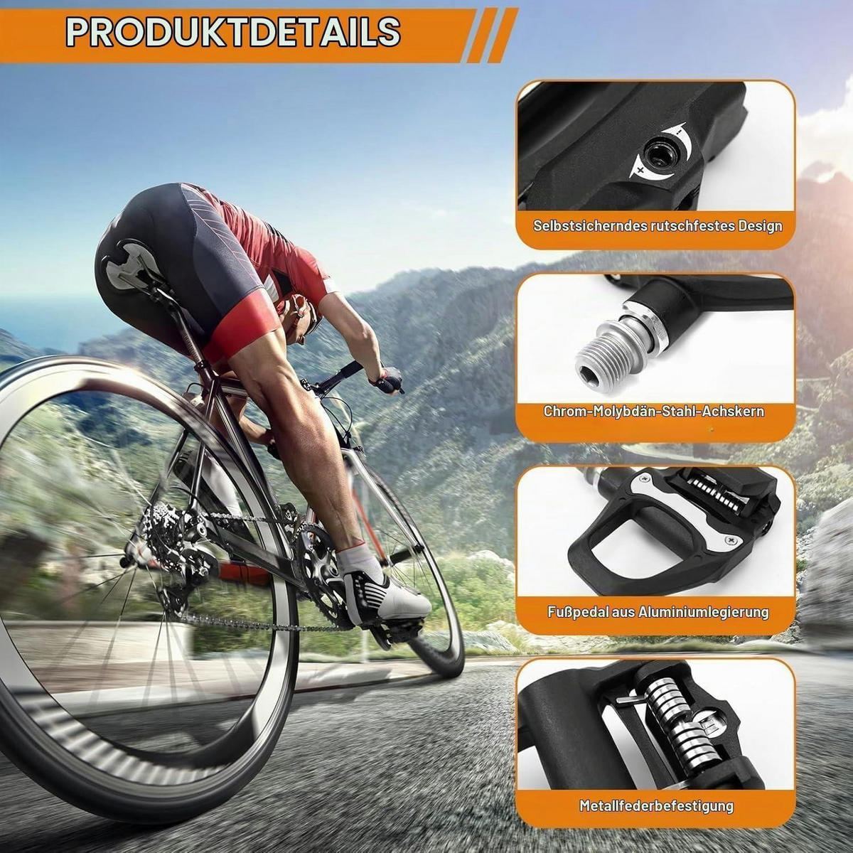 RENNRADPEDALE Klickpedale mit Cleats und Montagematerial 9 x 10 cm - Schwarz, Metall (9/1.5/10cm)