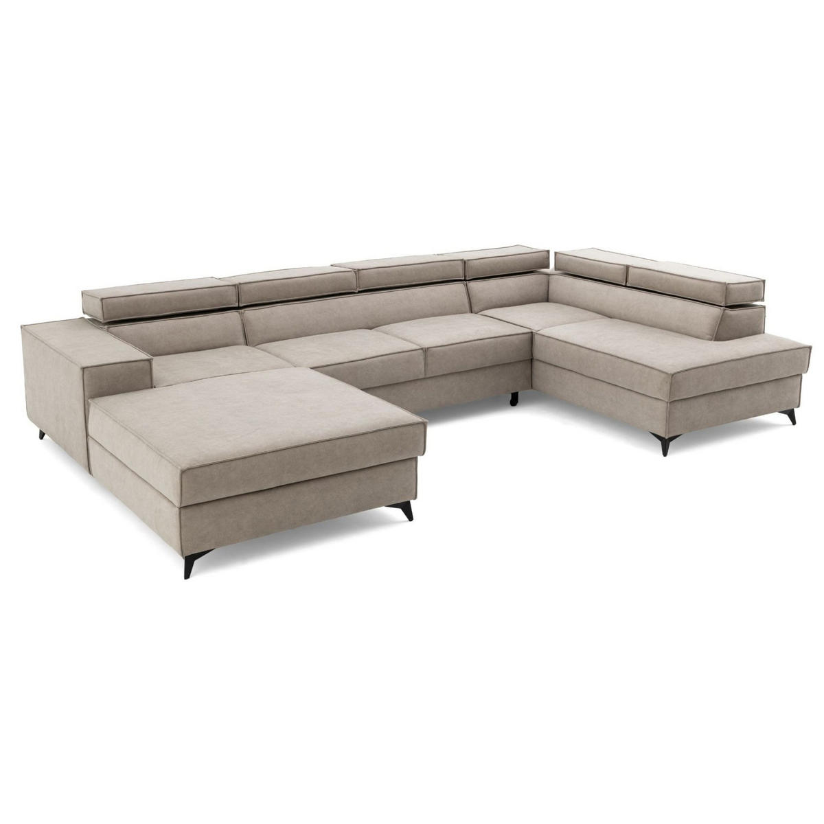 ECKSOFA PURE U Rechts mit Schlaffunktion 127x270 Velours Creme - Creme/Schwarz, Holz/Textil (204/340cm) - Muffo