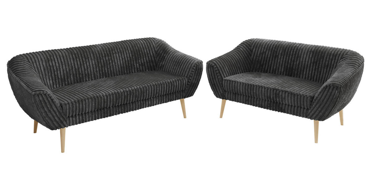 SEDACÍ SOUPRAVA 3+2 PIRS - Šedá Manšestr - Dřevěné nohy - šedá/barva buku, kompozitní dřevo/textil (180/75/74cm) - MKS