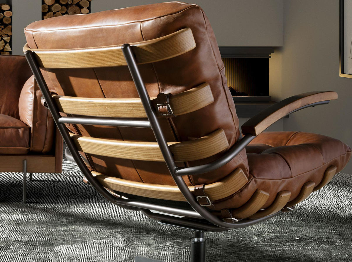DREHSESSEL Dunkelbraun Schwarz 70/91/85 cm - Braun, Leder/Metall (70/85/91cm) - ANGEL CERDA