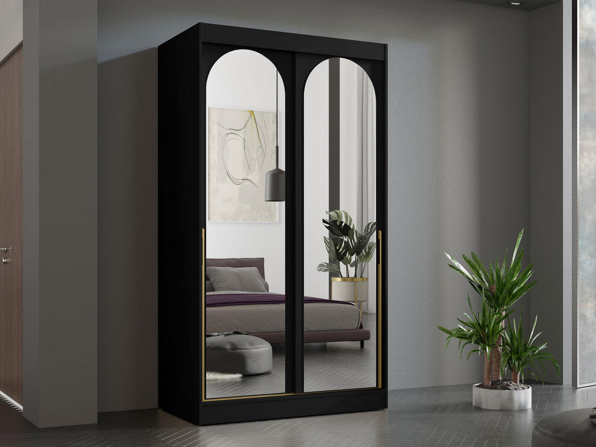 SCHIEBETÜRENSCHRANK Modin 120 - Goldfarben/Schwarz, Holzwerkstoff/Kunststoff (120/216/65cm) - MIRJAN24