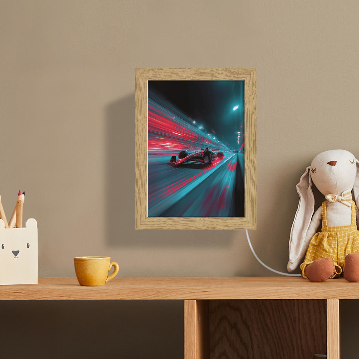 NÁSTĚNNÁ LAMPA Závodní auto - Červená - Rychlost 15x20 cm - tyrkysová, kompozitní dřevo (15/20/8cm) - OnlyWow