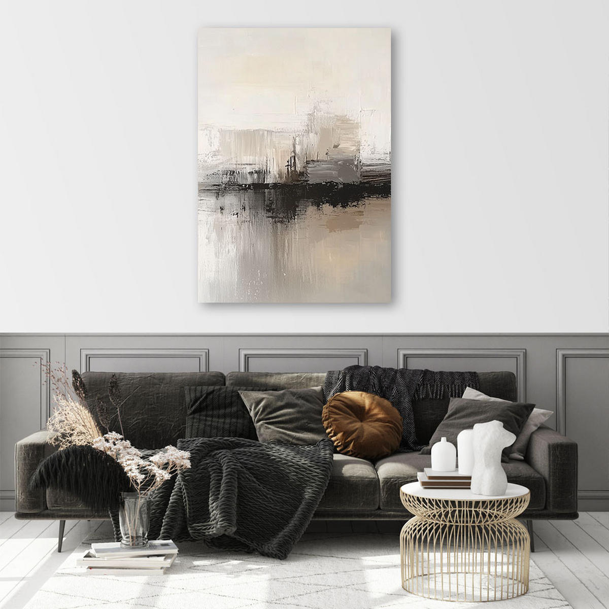 LEINWANDBILD Moderne Grau-Beige-Abstraktion 70x100cm - Grau, Textil (70/100cm) - Feeby