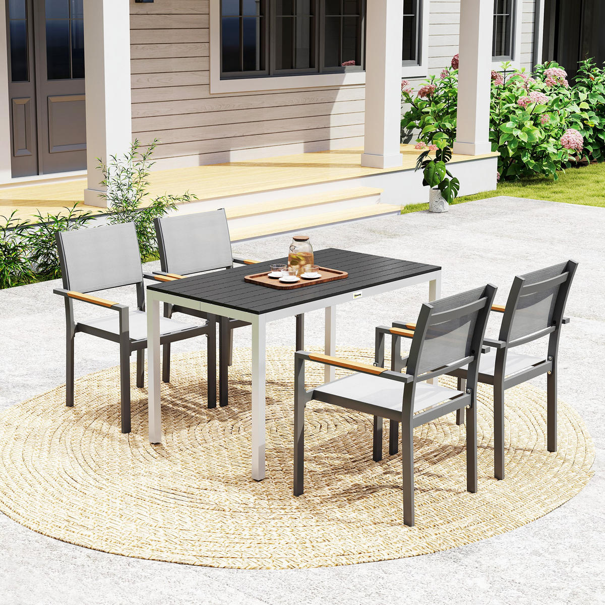 GARTENTISCH DE-07255 Aluminium, wetterfest mit Holzoptik Schwarz - Schwarz, Metall (120/70/72cm) - ComfortXL