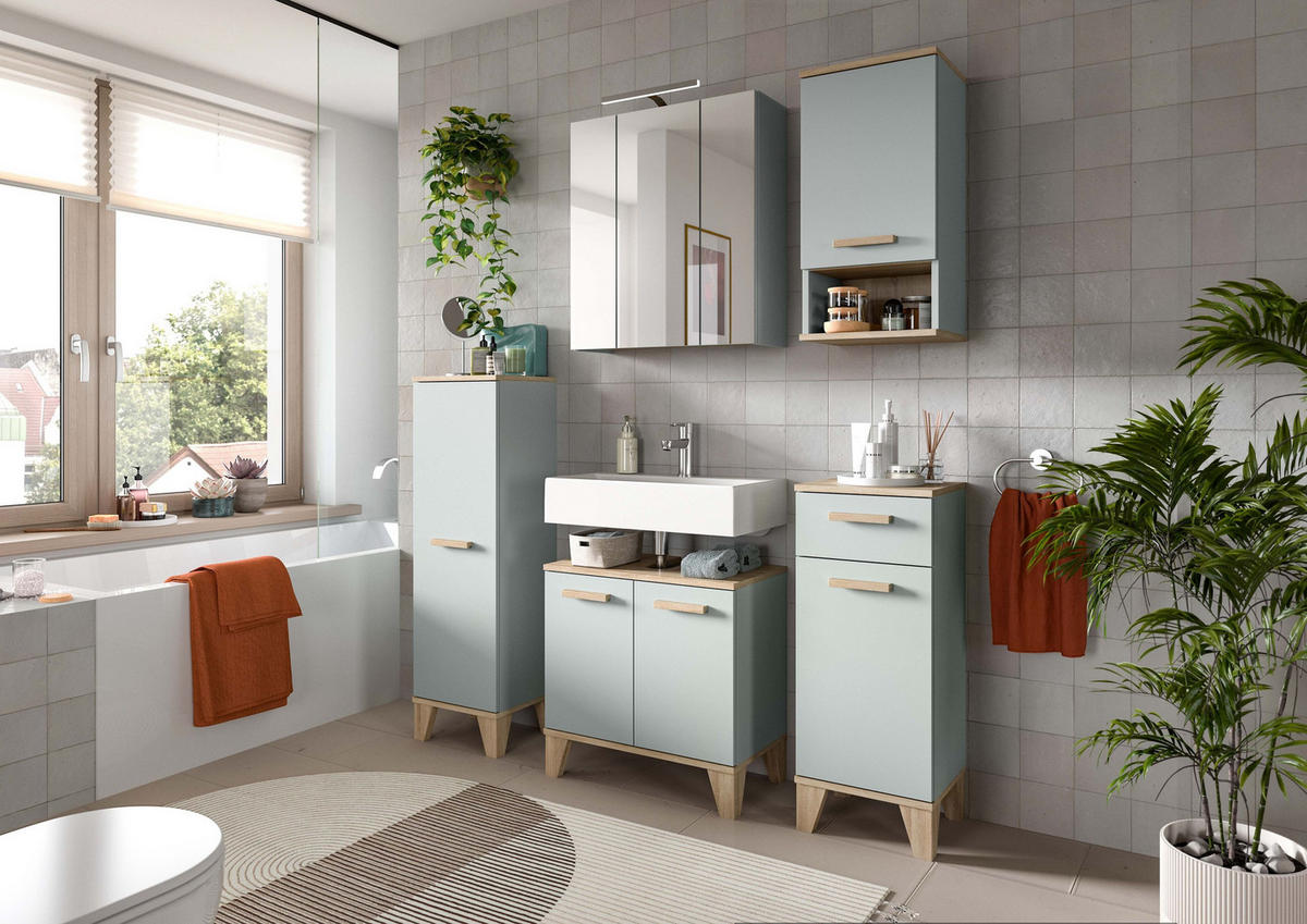 SPIEGELSCHRANK inkl. Beleuchtung STAR (B/H/T: ca. 60/68/19 cm) in Eiche hell/Spiegelglas - Eichefarben, Holzwerkstoff (60/68/19cm)