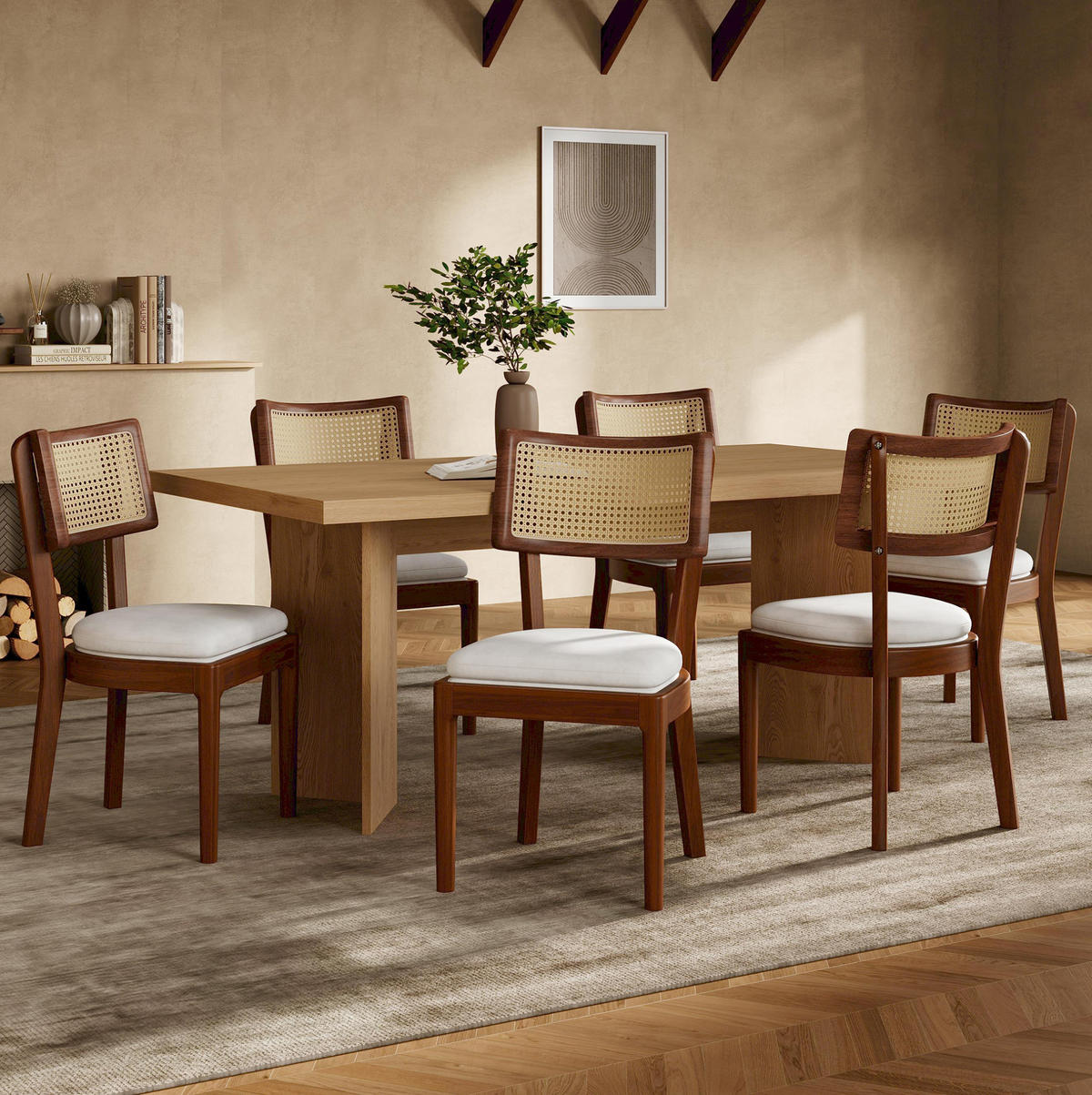 ESSZIMMERSTÜHLE 2er-Set Massivholz mit Rattan-Rückenlehne Leinen Nussbaum - Braun, Holz (58/88/50cm) - Meubliv