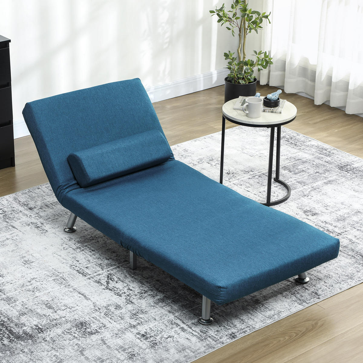 KLAPPBAR Schlafsessel Schlafsofa Klappmatratze Bett Gästebett Blau Sofa - Blau/Silberfarben, Textil/Metall (70/75/75cm) - HOMCOM