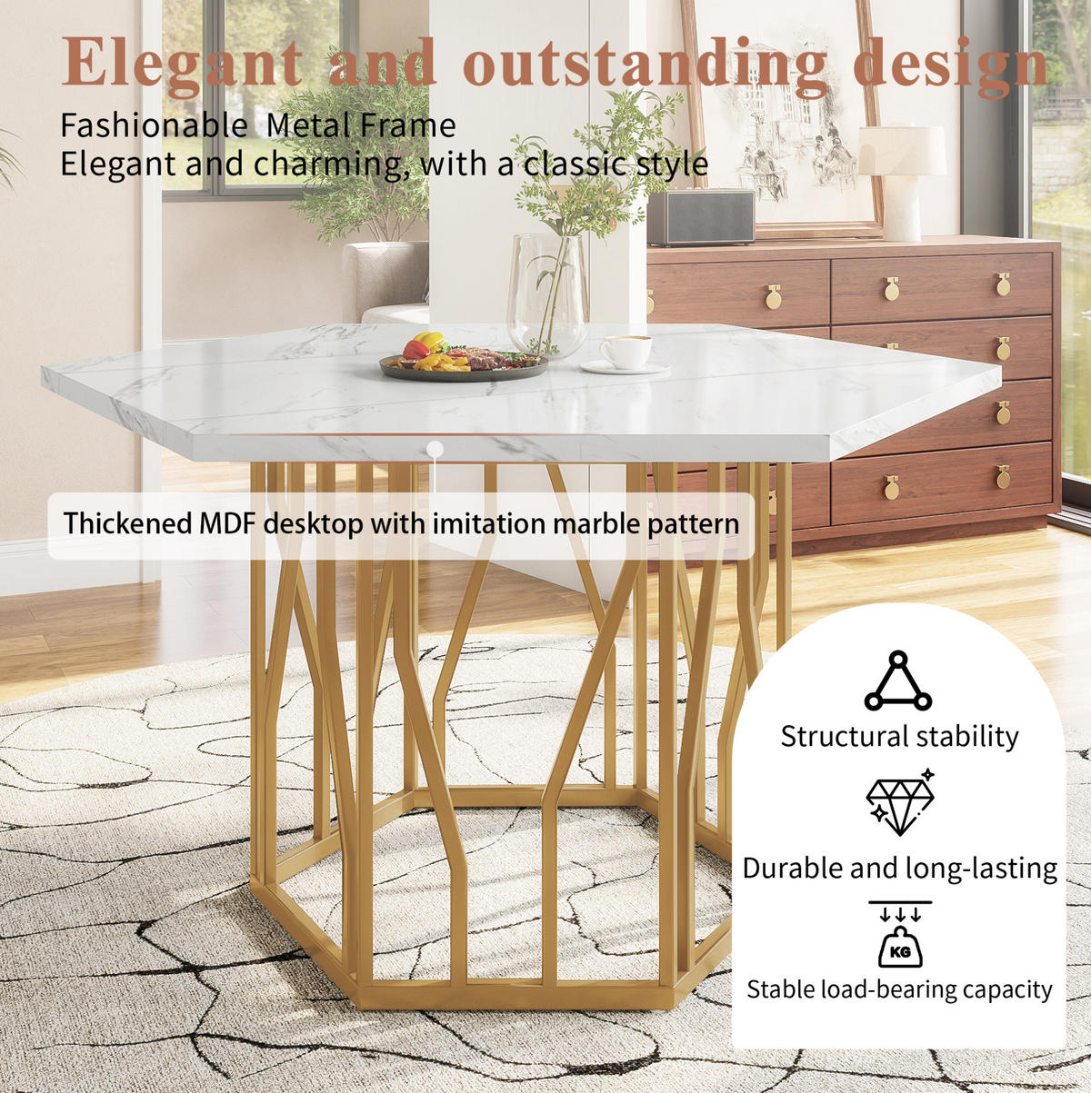 ESSTISCH 115,5/75/100 cm Weiß/Gold aus MDF und Stahl mit Marmoroptik - Weiß, Holzwerkstoff (100/115.5/75cm) - OKMYHOME