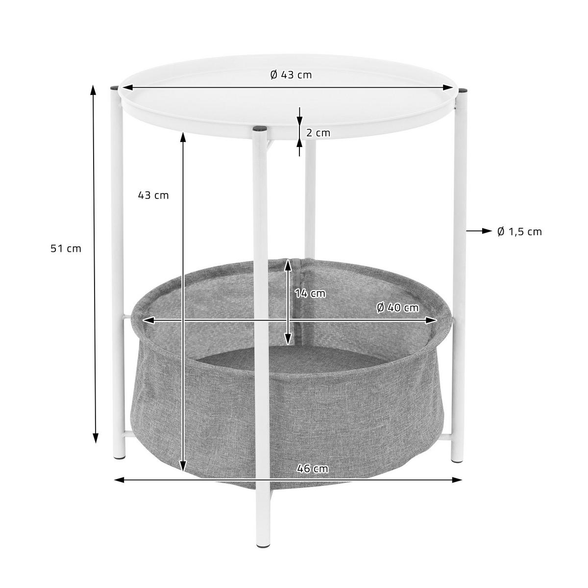 BEISTELLTISCH rund Weiß Ø 46/51 cm - Weiß, Metall (46/46/51cm) - ML-DESIGN