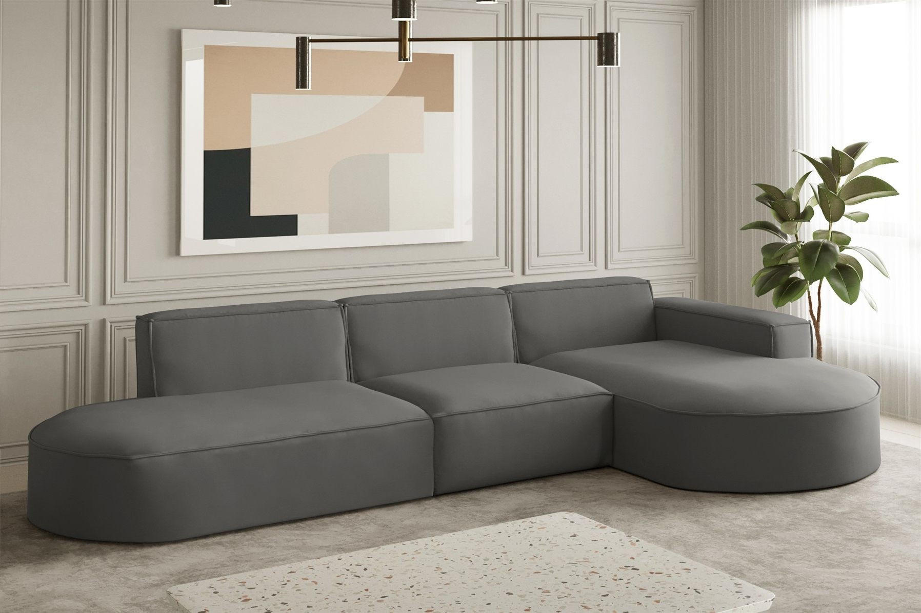 ECKSOFA Ottomane Palma Opera Velvet - Anthrazit, Holzwerkstoff/Textil (296/165cm) - Fun Möbel