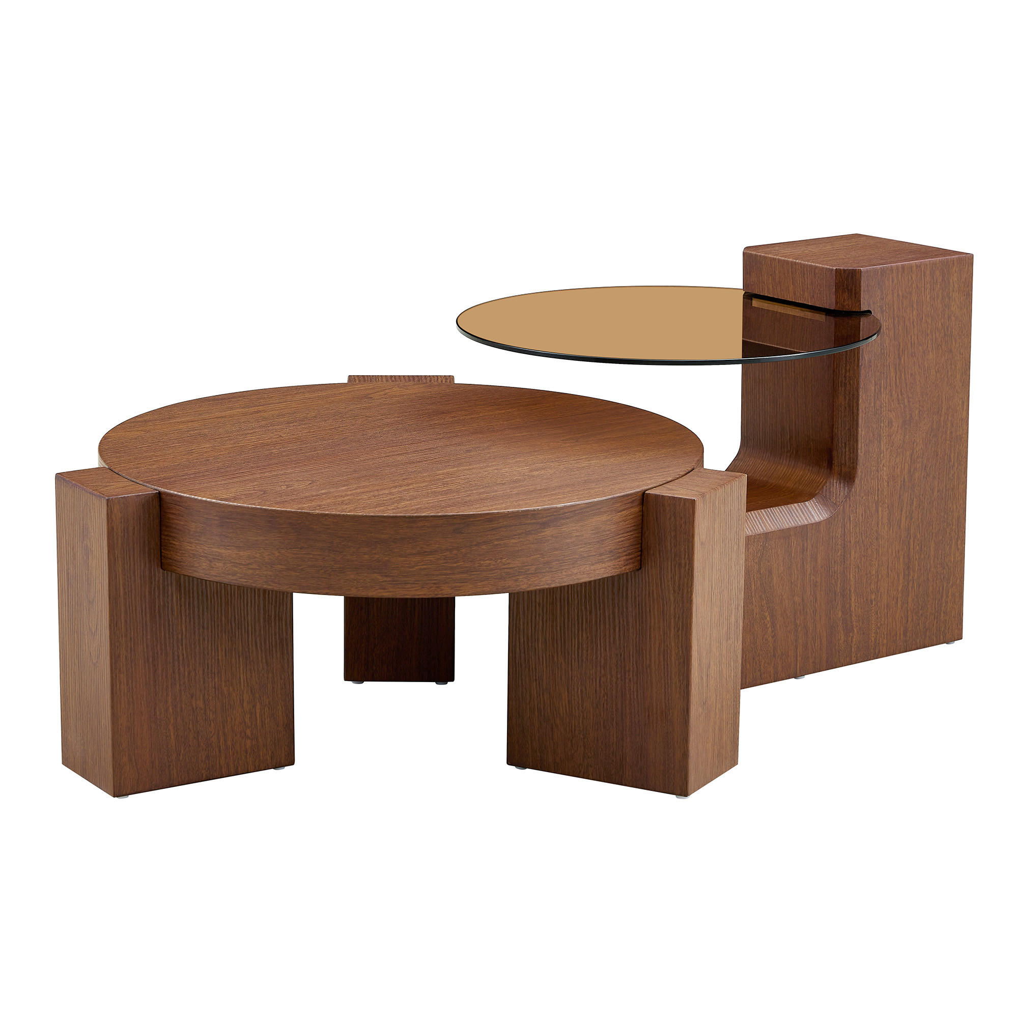 COUCHTISCH 2er-set nussbaum-optik & braunes glas trennbar - Walnussfarben, Holzwerkstoff (61/61/30cm) - Urban Meuble