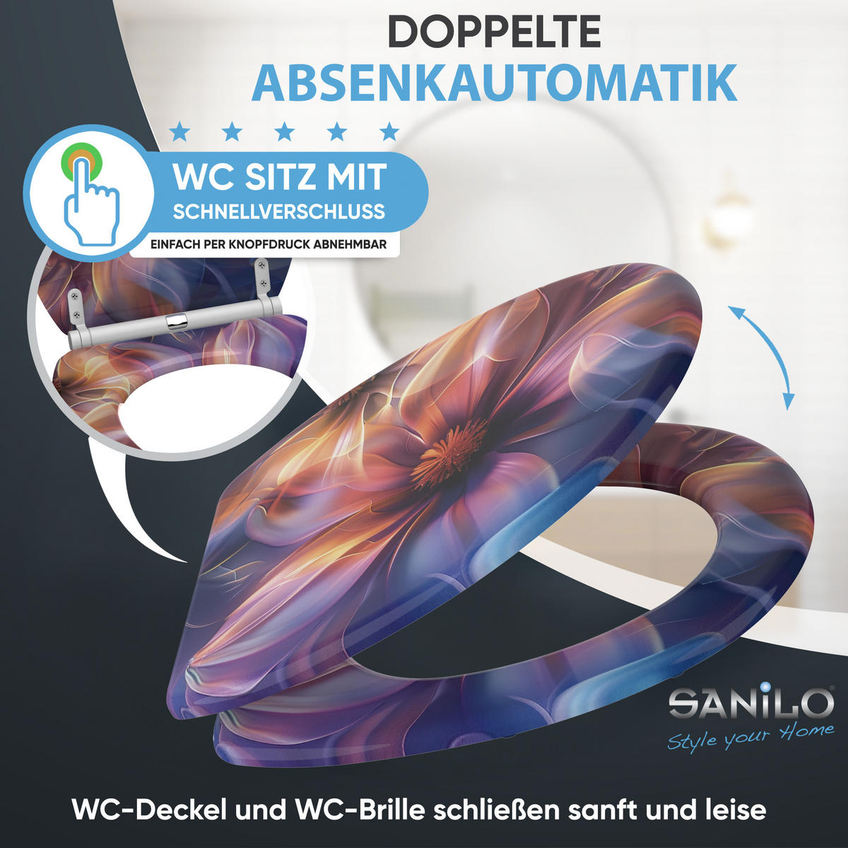 WC-SITZ mit Absenkautomatik & Top Fix Nuvana - Blau/Lila, Holzwerkstoff (37.7/5/48cm) - Sanilo