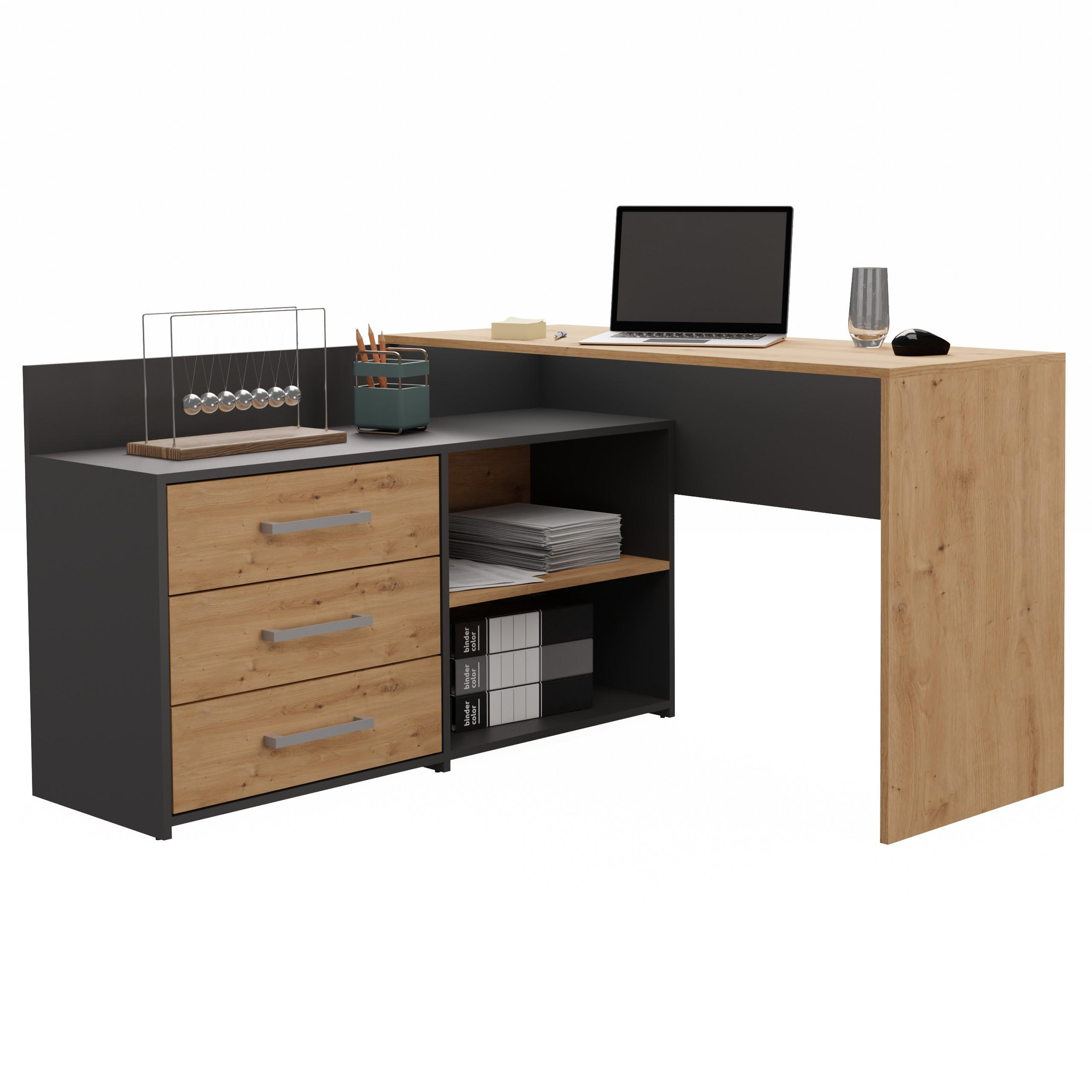 CDF Eckschreibtisch Eiche Artisan, Anthrazit 120x76x50 cm