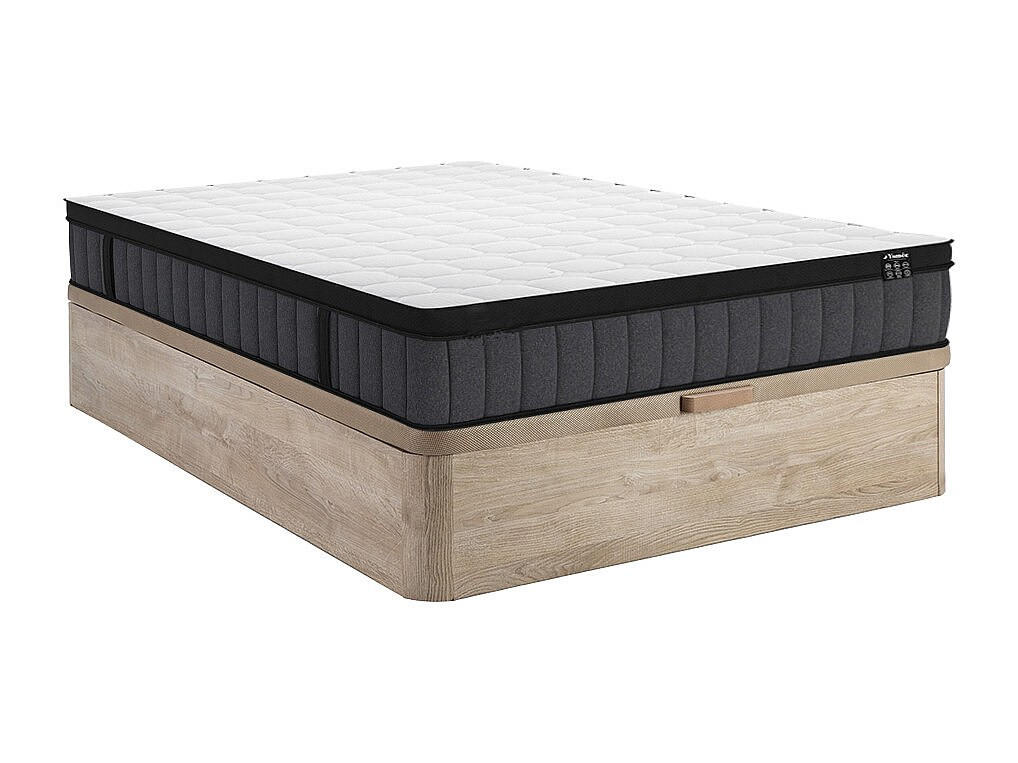 MATRATZE und Bettgestell mit Lattenrost und Bettkasten - 2 Personen - stoff - naturfarben hell Tolca - Naturfarben, Holz/Holzwerkstoff (160/200cm) - Vente-Unique