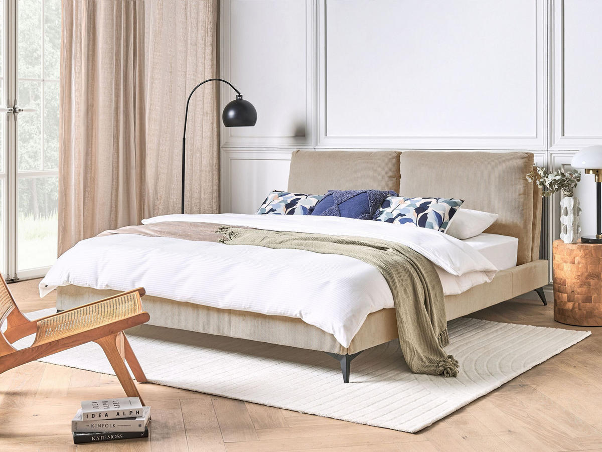 POLSTERBETT 180/200cm Taupe Melle - Taupe, Naturmaterialien/Textil (180/200cm) - Beliani