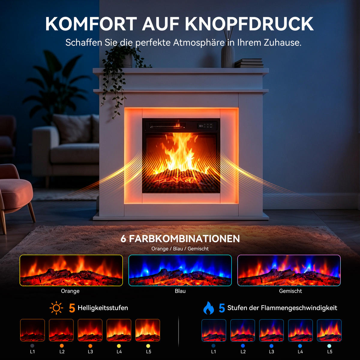 ELEKTROKAMIN mit Schrank 18-Zoll, 900/1800 W - Weiß, Holzwerkstoff (35/89/101cm)