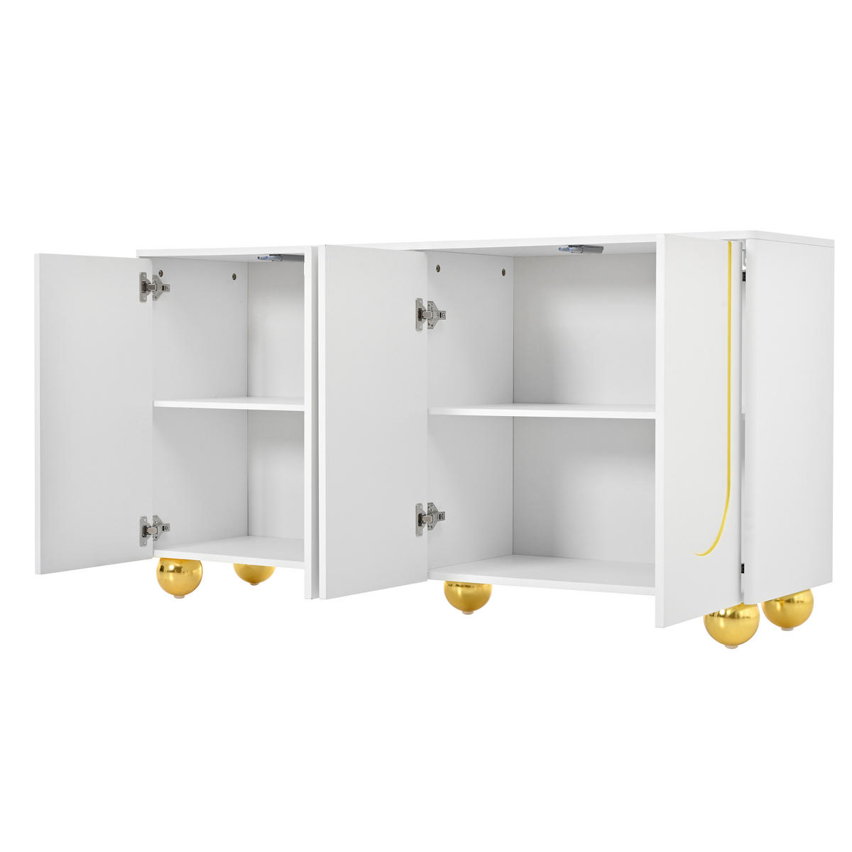 SIDEBOARD 4 Türen Goldlinien Design Metallfüße Modern Schrank - Weiß, Holzwerkstoff (140/74/40cm) - FLIEKS