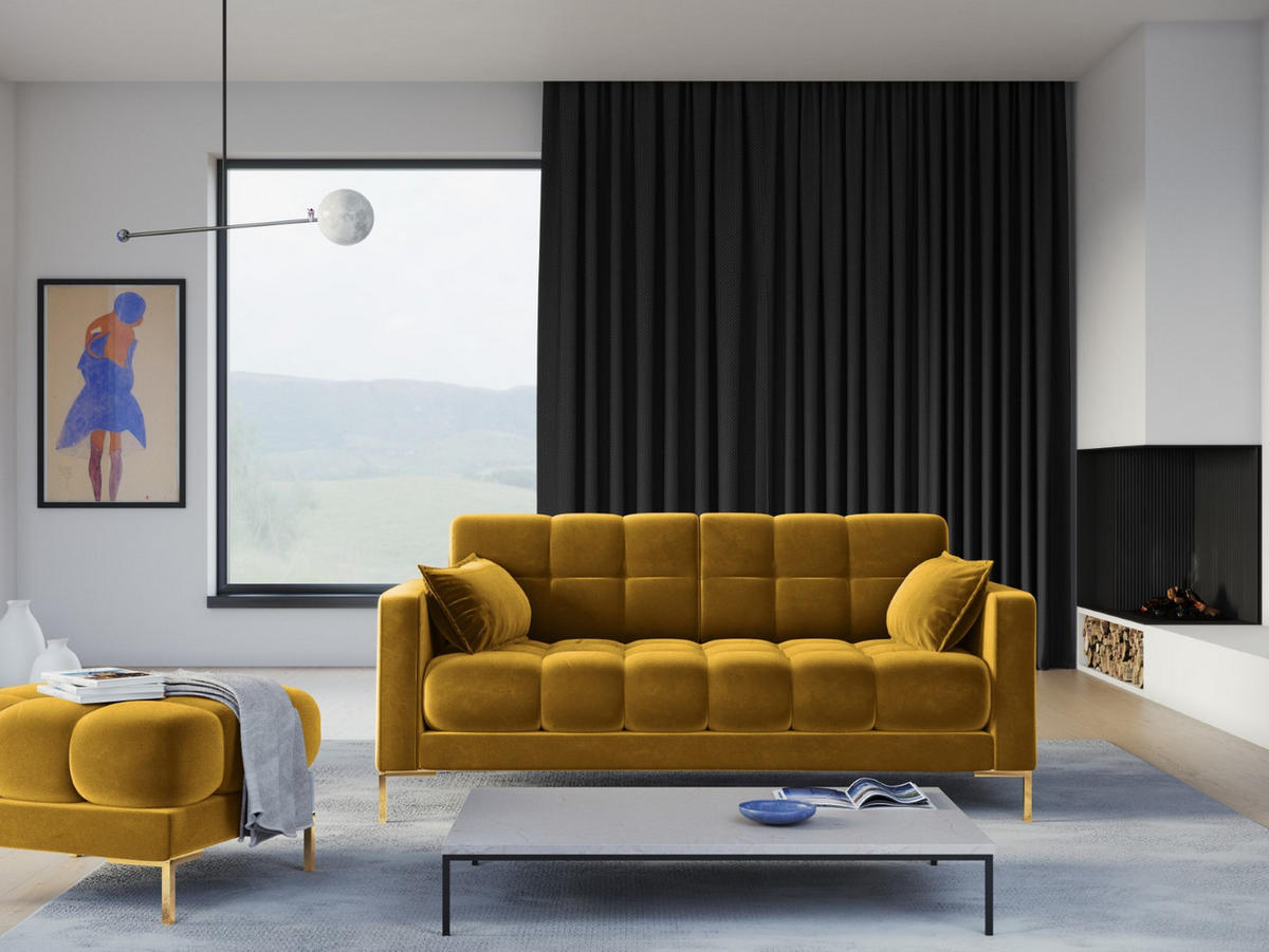 SOFA Mamaia aus Samt gelb 2 Sitzplätze - Gelb, Textil (92/75/152cm) - Micadoni
